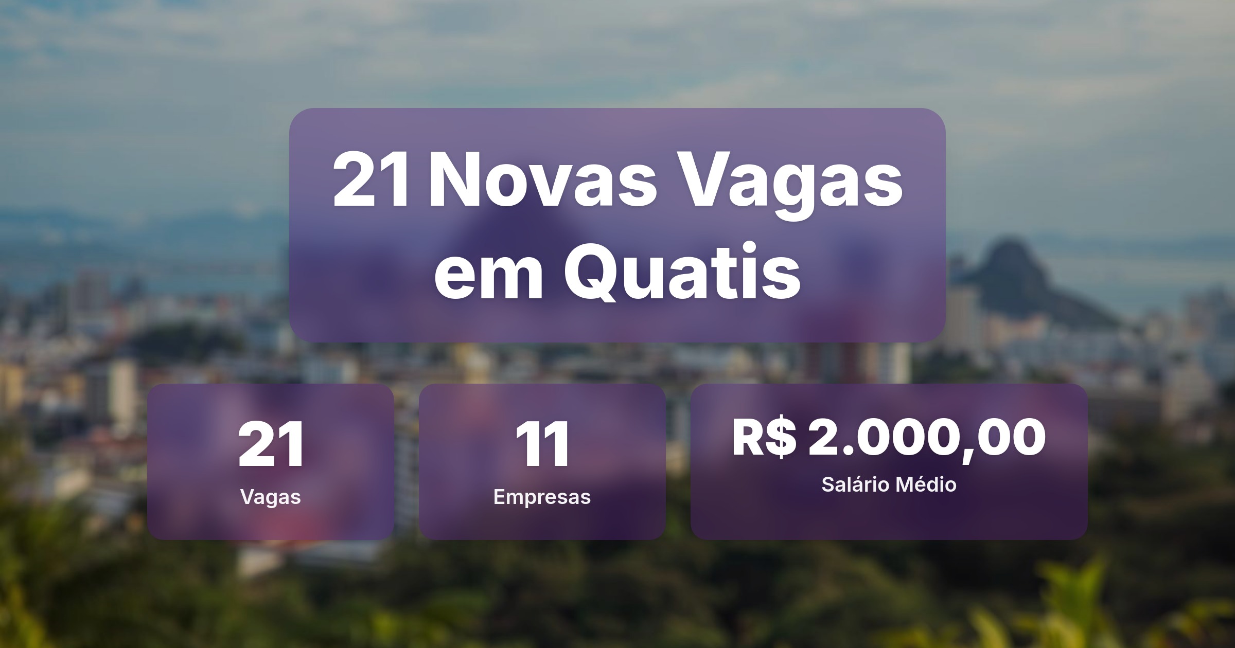 21 Novas Vagas de Emprego em Quatis - 19/03/2026 - Análise completa com salários, empresas contratando e oportunidades nos setores de vendas e tecnologia